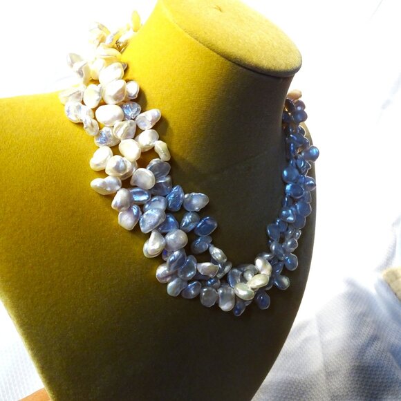 Sprig Three strand Pearl Necklace 17"  Sterling Silver 2" Extension - Picture 3 of 8